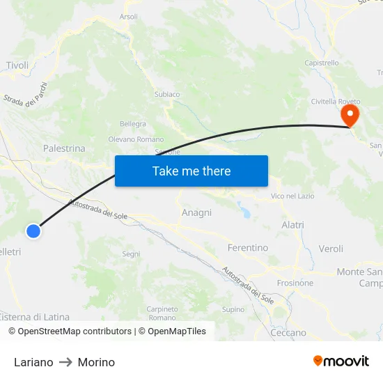 Lariano to Morino map