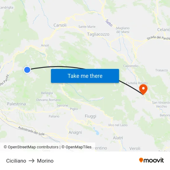 Ciciliano to Morino map