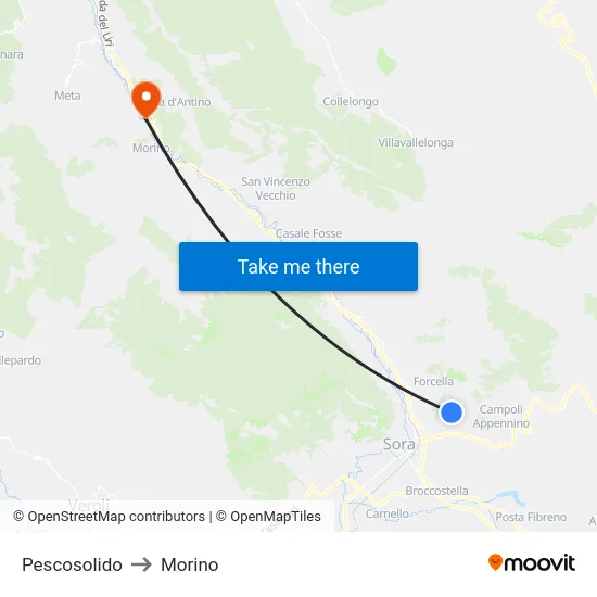 Pescosolido to Morino map