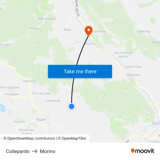 Collepardo to Morino map