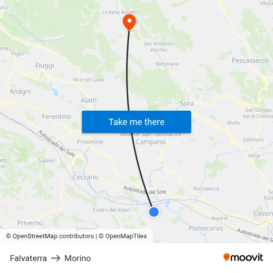 Falvaterra to Morino map