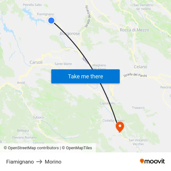Fiamignano to Morino map