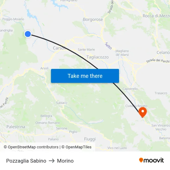 Pozzaglia Sabino to Morino map
