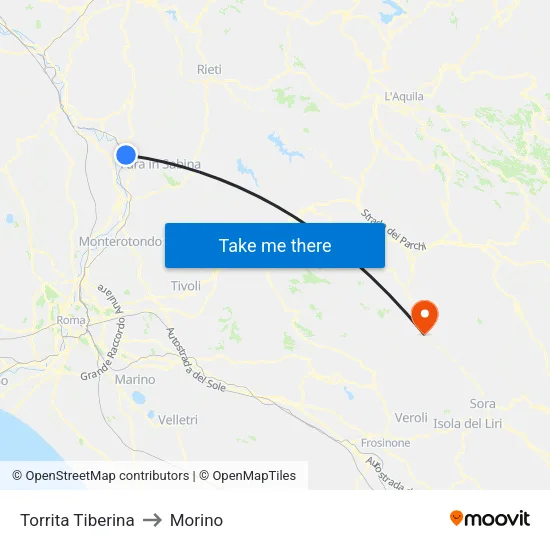 Torrita Tiberina to Morino map