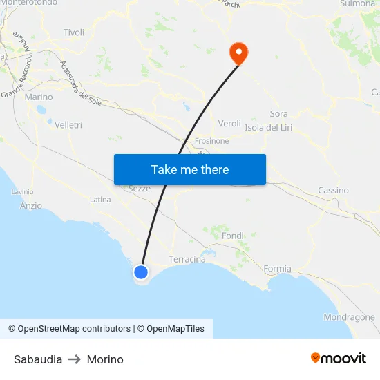 Sabaudia to Morino map