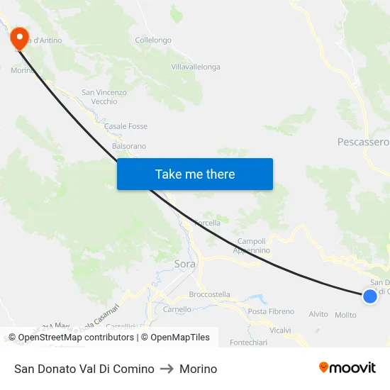 San Donato Val Di Comino to Morino map