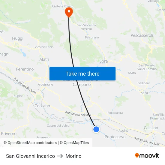 San Giovanni Incarico to Morino map