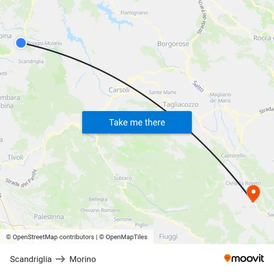 Scandriglia to Morino map