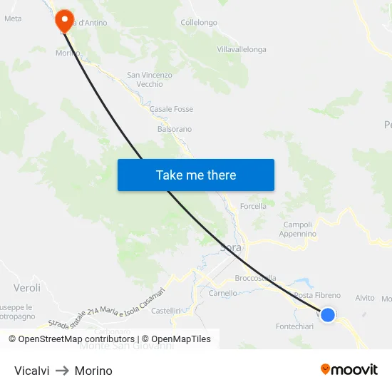 Vicalvi to Morino map