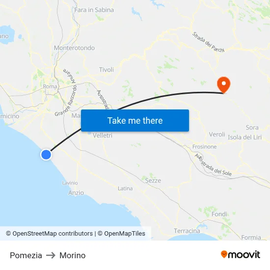 Pomezia to Morino map