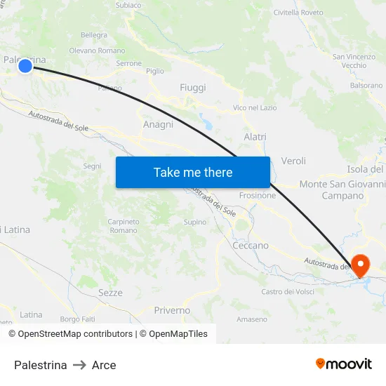 Palestrina to Arce map