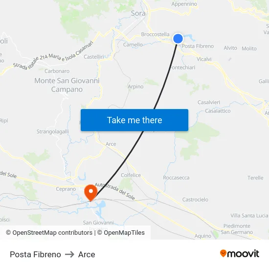 Posta Fibreno to Arce map
