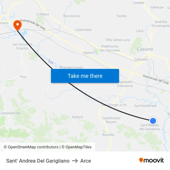 Sant' Andrea Del Garigliano to Arce map