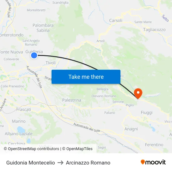 Guidonia Montecelio to Arcinazzo Romano map