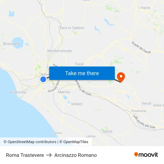 Roma Trastevere to Arcinazzo Romano map