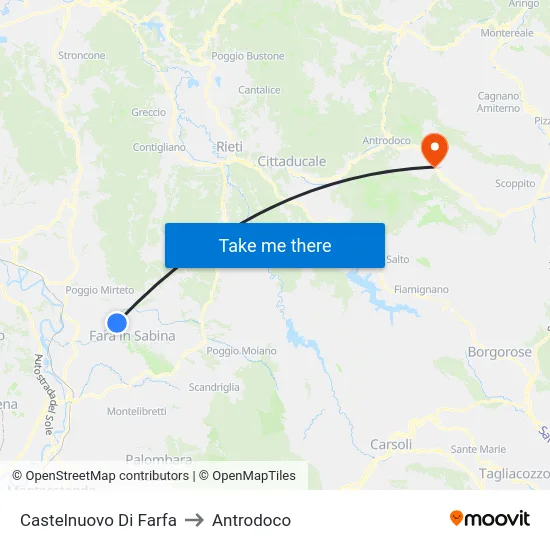 Castelnuovo Di Farfa to Antrodoco map