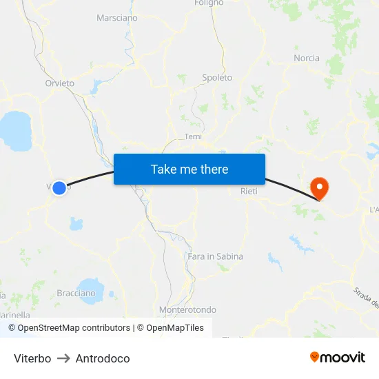 Viterbo to Antrodoco map