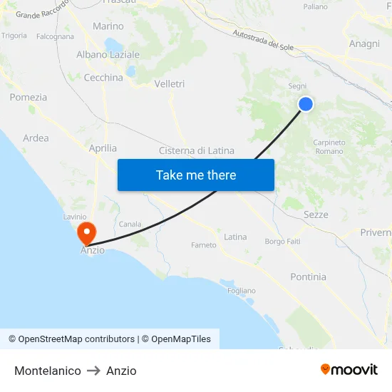 Montelanico to Anzio map