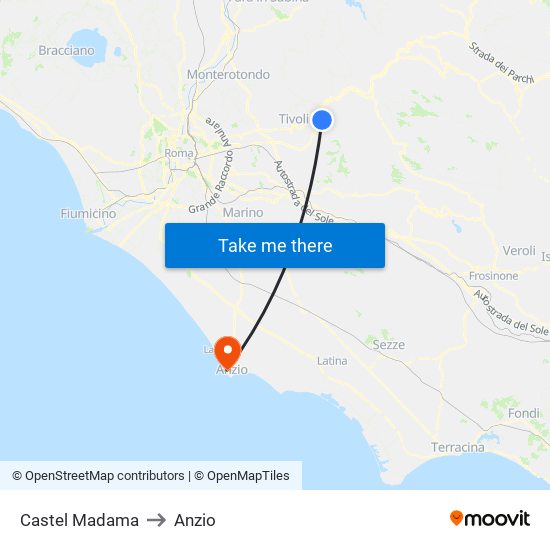 Castel Madama to Anzio map