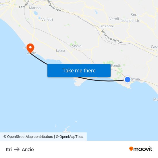 Itri to Anzio map