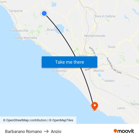 Barbarano Romano to Anzio map