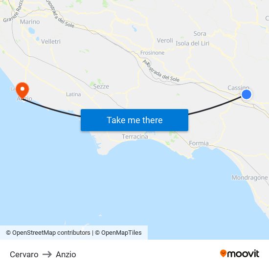 Cervaro to Anzio map