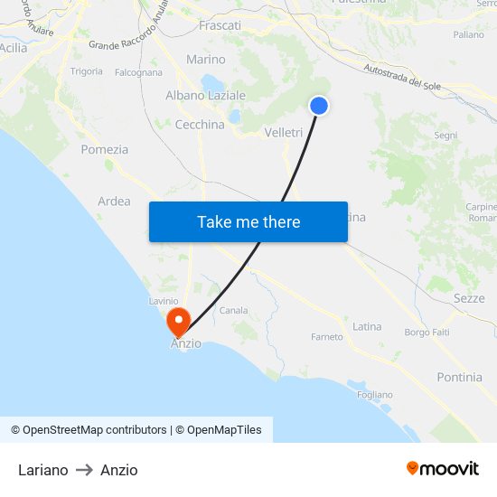 Lariano to Anzio map