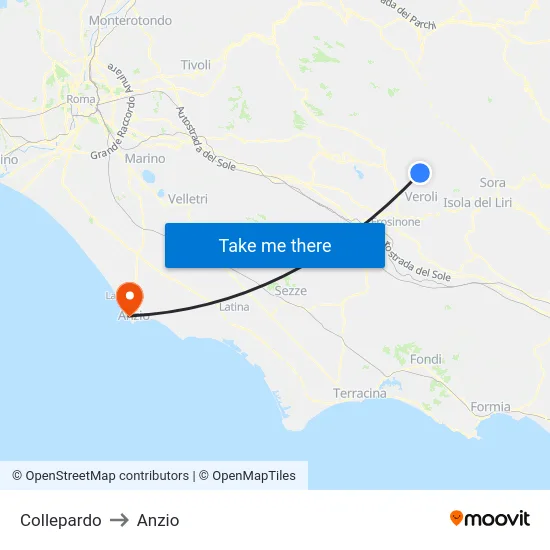 Collepardo to Anzio map