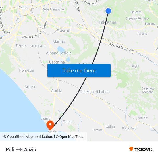 Poli to Anzio map
