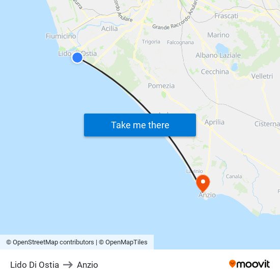 Lido Di Ostia to Anzio map