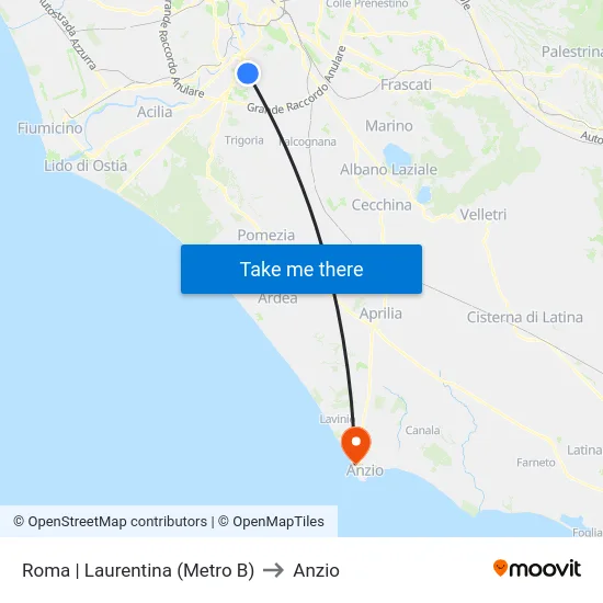 Roma | Laurentina (Metro B) to Anzio map
