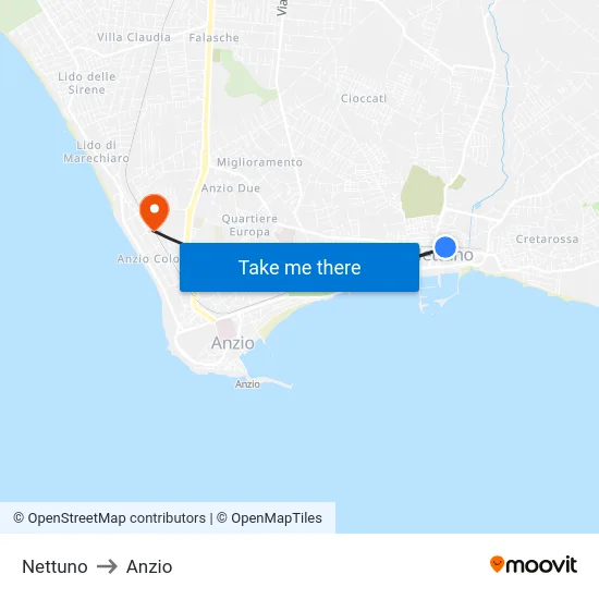 Nettuno to Anzio map