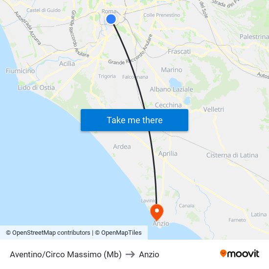 Aventino/Circo Massimo (Mb) to Anzio map