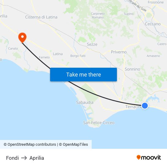 Fondi to Aprilia map