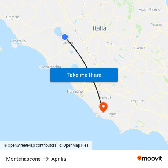 Montefiascone to Aprilia map