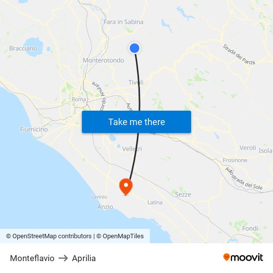 Monteflavio to Aprilia map