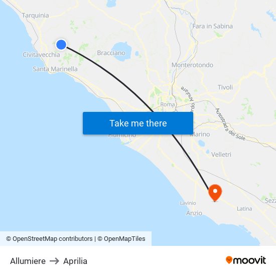 Allumiere to Aprilia map