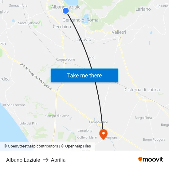 Albano Laziale to Aprilia map