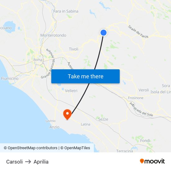 Carsoli to Aprilia map