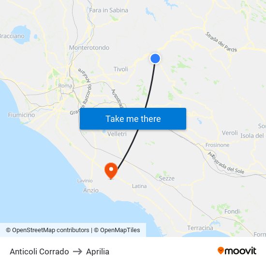 Anticoli Corrado to Aprilia map