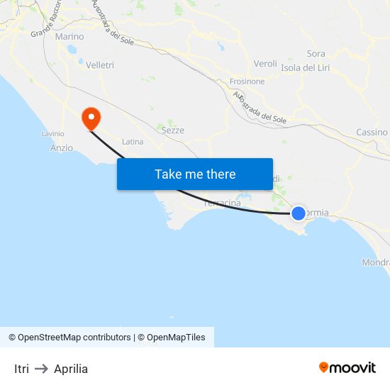 Itri to Aprilia map