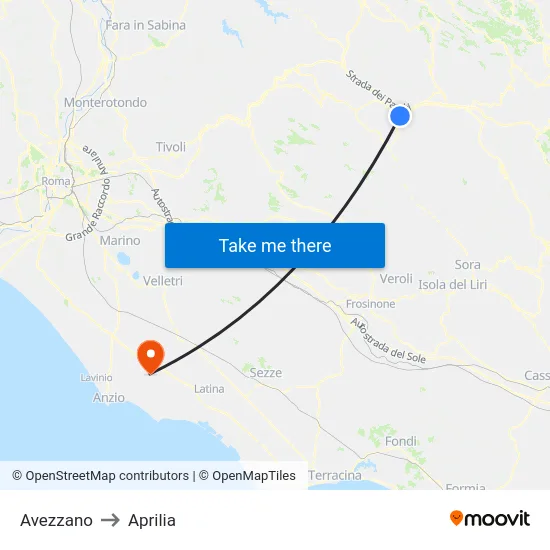 Avezzano to Aprilia map