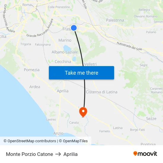 Monte Porzio Catone to Aprilia map