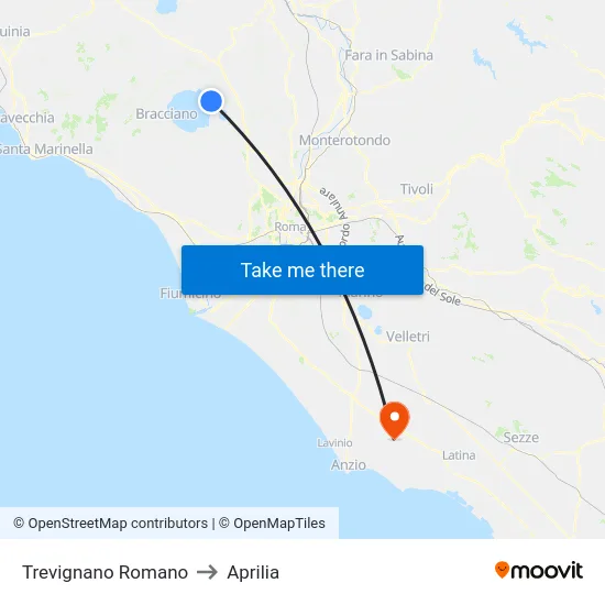 Trevignano Romano to Aprilia map