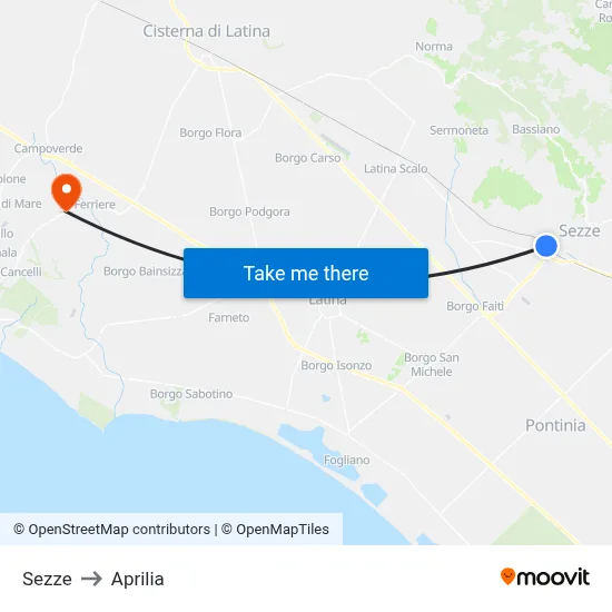 Sezze to Aprilia map