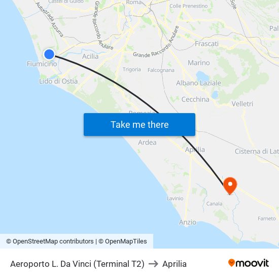 Aeroporto L. Da Vinci (Terminal T2) to Aprilia map