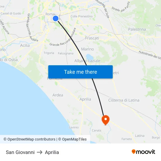 San Giovanni to Aprilia map