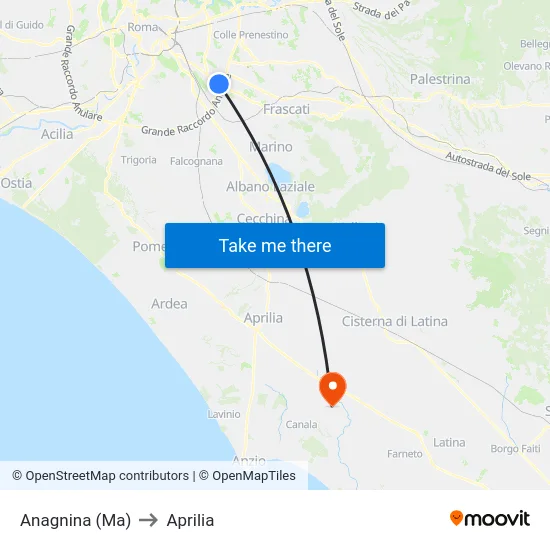 Anagnina (Ma) to Aprilia map