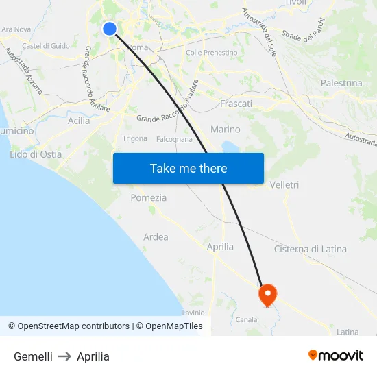 Gemelli to Aprilia map