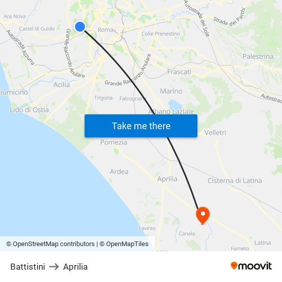 Battistini to Aprilia map